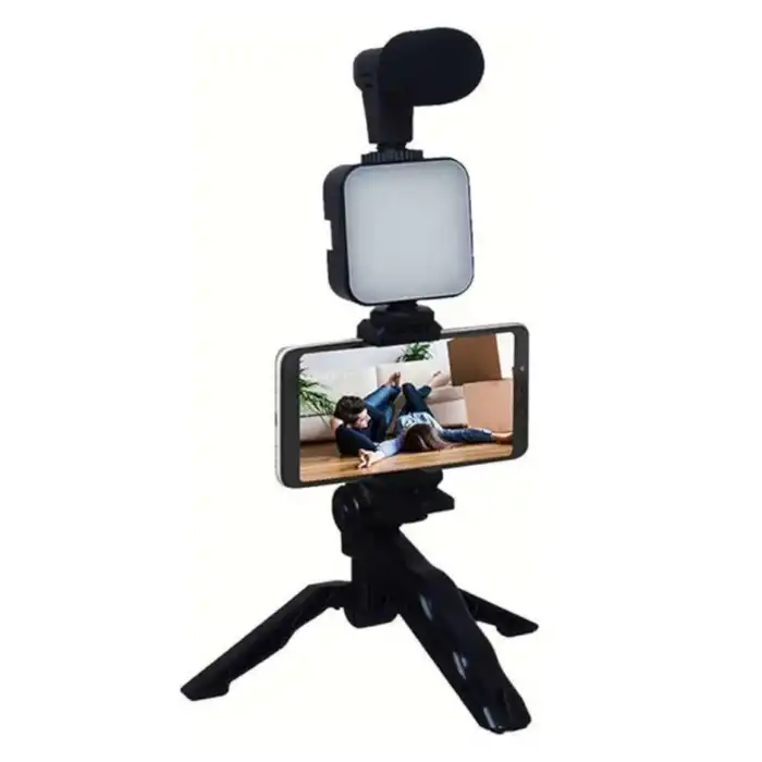 Telefon Tutucu Mikrofonlu Işıklı Youtuber Video Kayıt