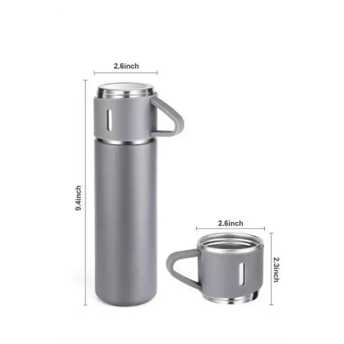 Termos Seti Paslanmaz Çelik 3 Bardaklı Vakumlu Termos Set 500 Ml 12 Saate Kadar Isı Koruma