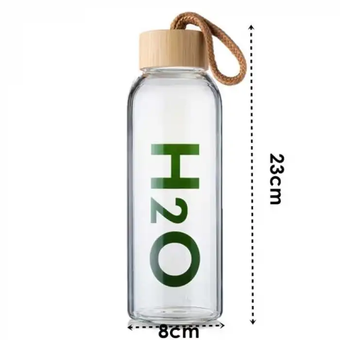 Cam Matara - 800 Ml Bambu Kapaklı Borosilikat Cam Matara - Ofis Matarası 721961