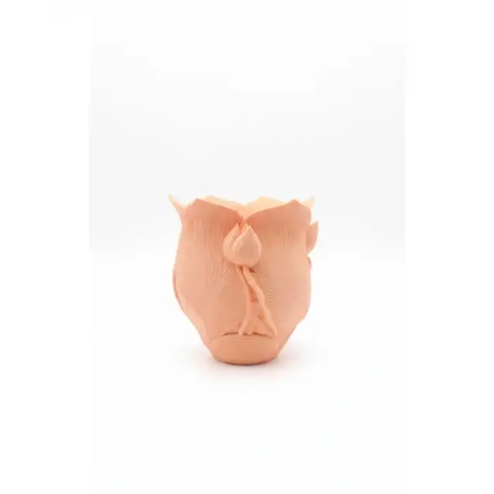 Turuncu Çiçek Desenli 3D Dekoratif Vazo Modern Masaüstü Aksesuar