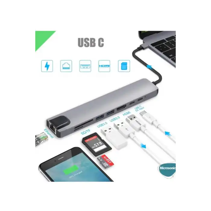 Type-c To Hdtv Multifunction Adapter 8 Port Kablo