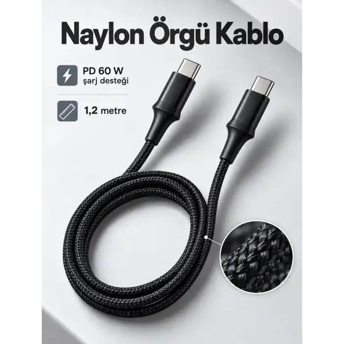 Type C to Type C LED Işıklı Şarj Kablosu 1,2 Metre