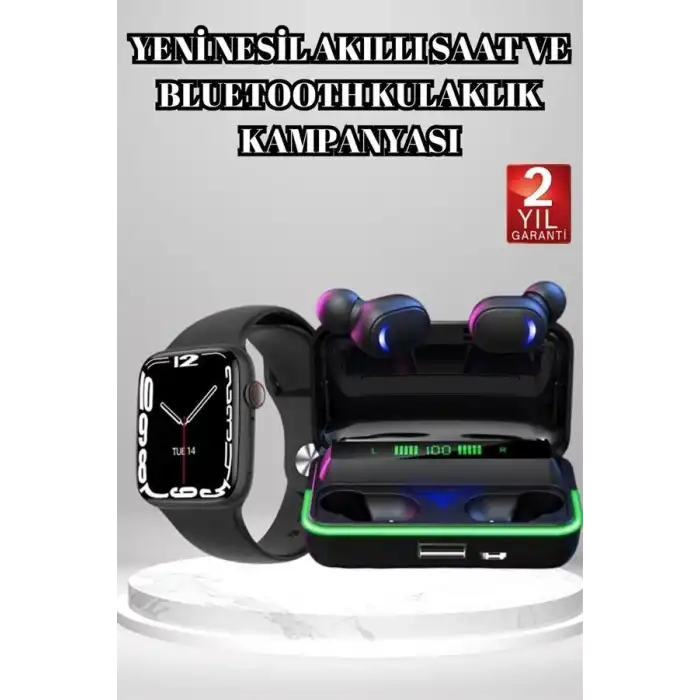 Ucuz Ve Kaliteli Kulaklıklı Saat Seti Bluetooth Bağlantılı Akıllı Saat Ve Kulaklık
