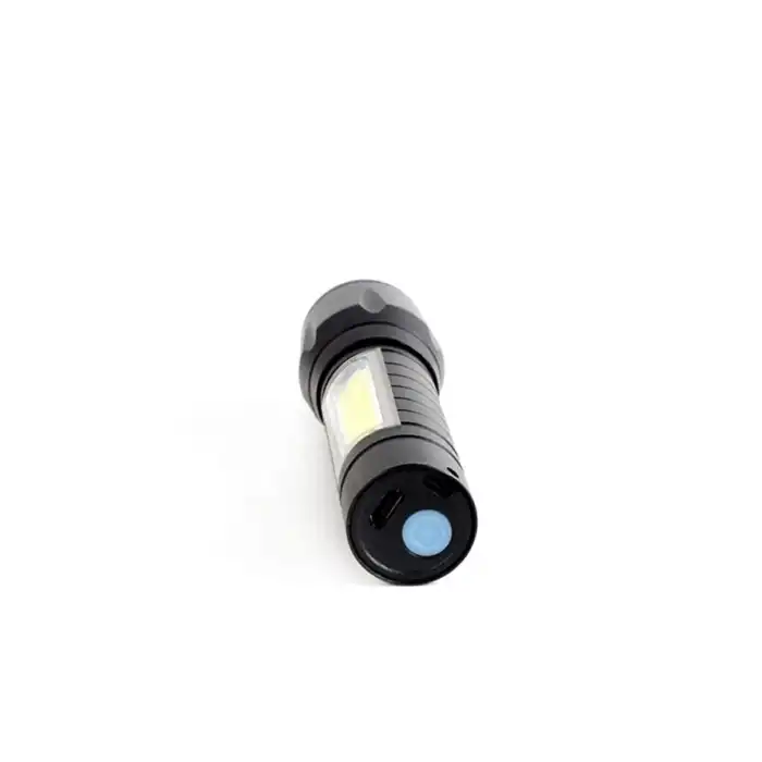 USB Şarjlı Zoomlu Mini El Feneri Q5 Güçlü Işık Yan COB LED SOS Mod Kutulu Şarj Kablolu Set
