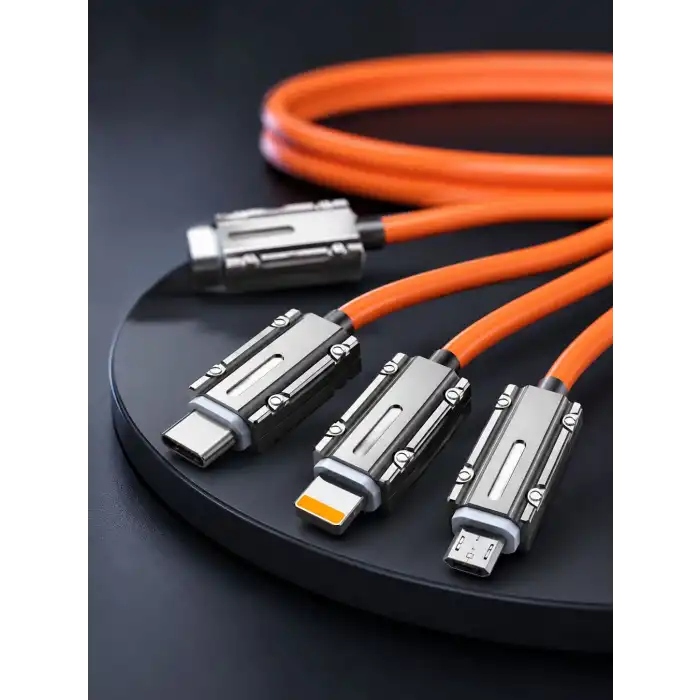USB Type-C, Lightning ve Micro USB Uyumlu 3ü 1 Arada Hızlı Şarj Kablosu