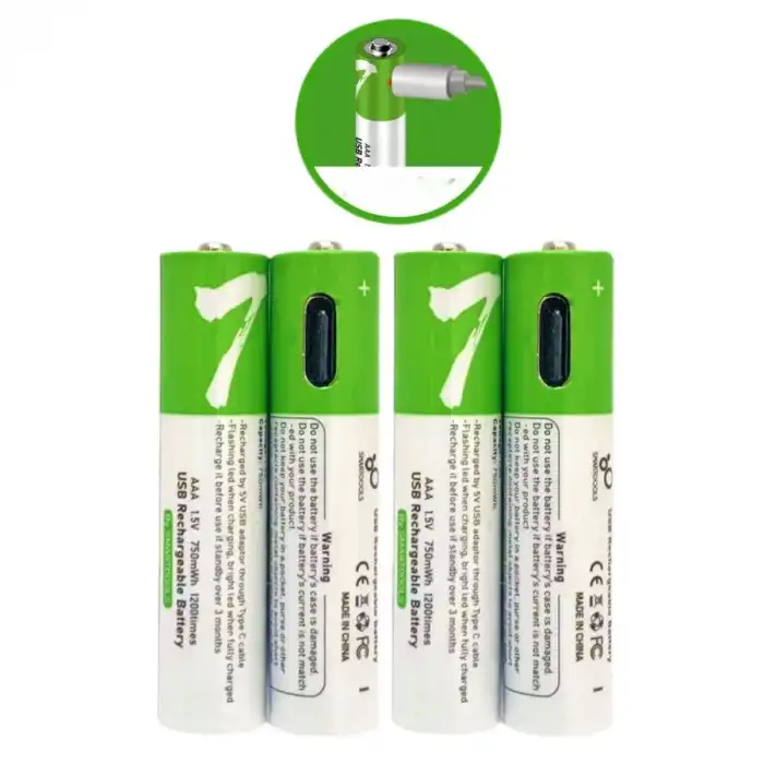 Usb Type-C ile Şarjolabilen 4 Adet AAA 1.5V Lityum Şarjlı Kalem Pil 750 mAH Uzun Ömürlü