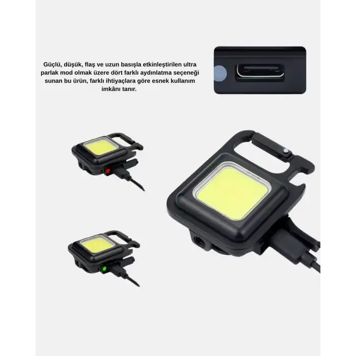 USB Type-C Şarjlı Mini Fener – Manyetik, Katlanabilir ve Şişe Açacaklı Tasarım