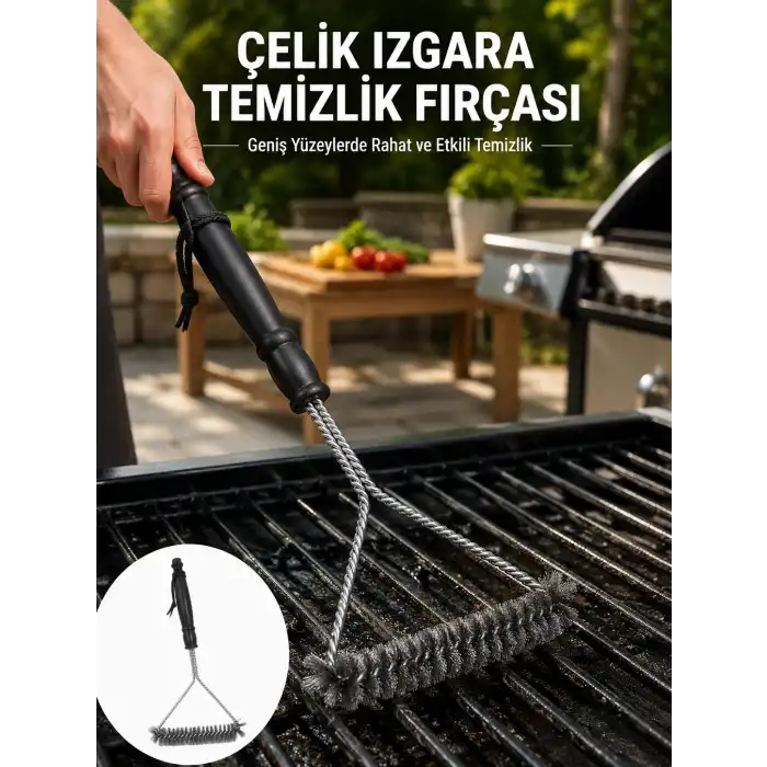 Uzun Saplı Paslanmaz Çelik Izgara Temizlik Fırçası Yeni Nesil