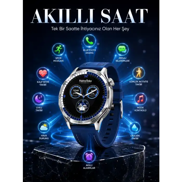 AMOLED Ekranlı Bluetooth Akıllı Saat 3 Kordonlu Uzun Pil Ömürlü