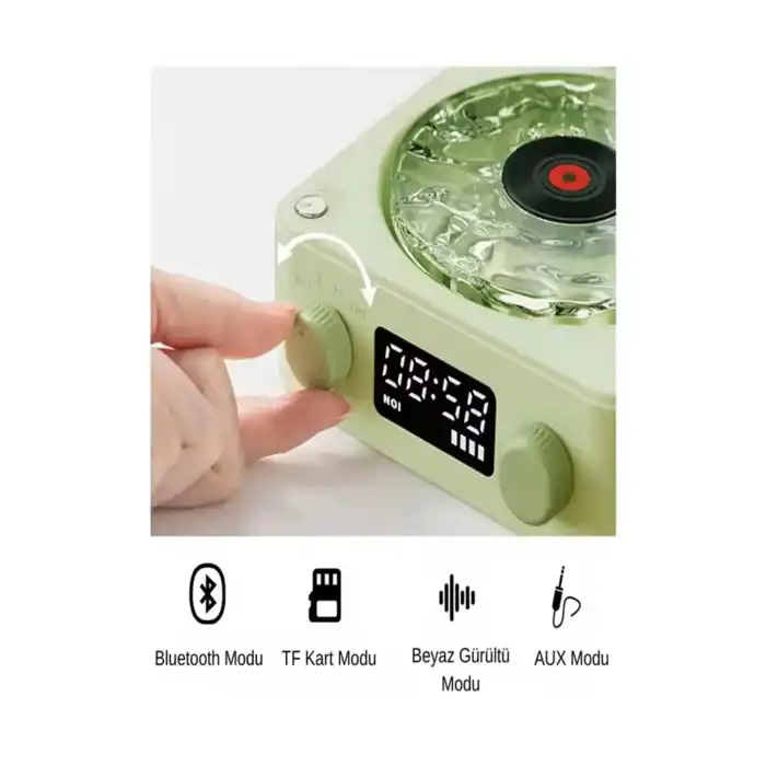 Waves Nostalji Plak Görünümlü Bluetooth Hoparlör 3d Ses Dalgası Retro Müzik Plak Yeşil