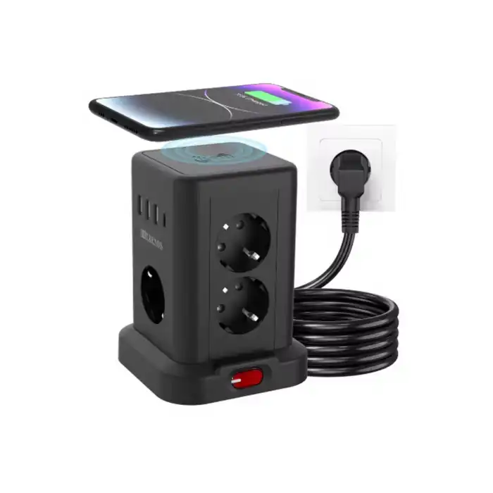 Wp-707 3 Usb-a + 1 Type-c Çıkışlı Kule Tipi Akım Korumalı Çoklu Priz – Tek Tuş Kontrol Masaüstü