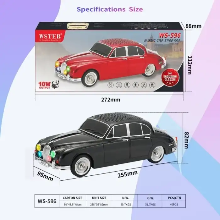 Ws-596 Araba Görünümlü Kablosuz Bluetooth Hoparlör Siyah Bx40