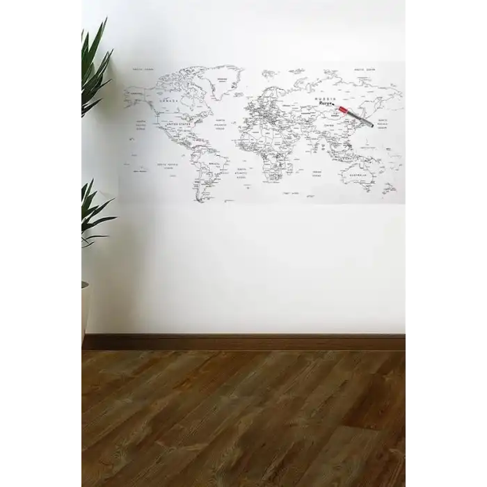 Yazılabilir Dünya Haritası Manyetik Duvar Stickerı 110 X 56 Cm
