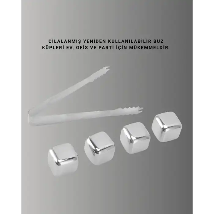 Yeniden Kullanılabilir 304 Çelik Metal Buz Küpleri 4lü Set