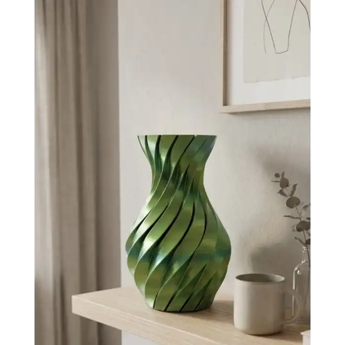 Yeşil Spiral 3D Baskı Vazo Estetik Modern Ev Ofis Dekoru
