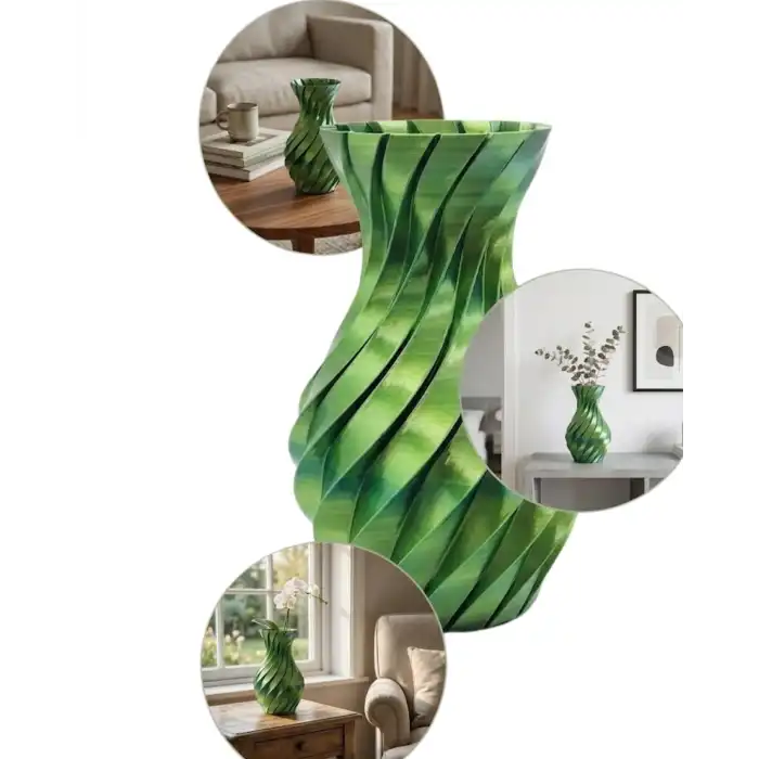 Yeşil Spiral 3D Baskı Vazo Estetik Modern Ev Ofis Dekoru
