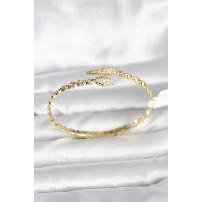 Yılan Model Pirinç Gold Renk Kadın Kelepçe Bileklik