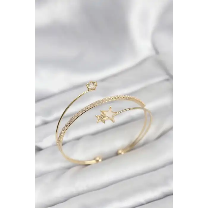 Yıldızlı Model Pirinç Gold Renk Kadın Bileklik