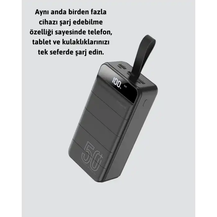 Yüksek Kapasiteli 50.000 mAh Powerbank – Type-C, Lightning ve Micro USB Uyumlu, Çoklu Cihaz Şarj Özellikli