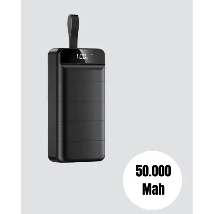 Yüksek Kapasiteli 50.000 mAh Powerbank – Type-C, Lightning ve Micro USB Uyumlu, Çoklu Cihaz Şarj Özellikli