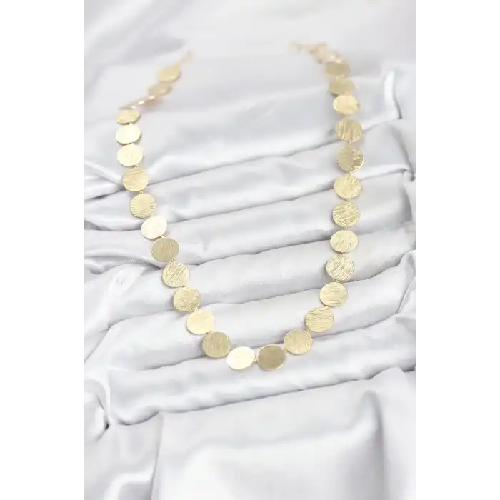 Yuvarlak Plaka Model Gold Renk Kadın Kolye