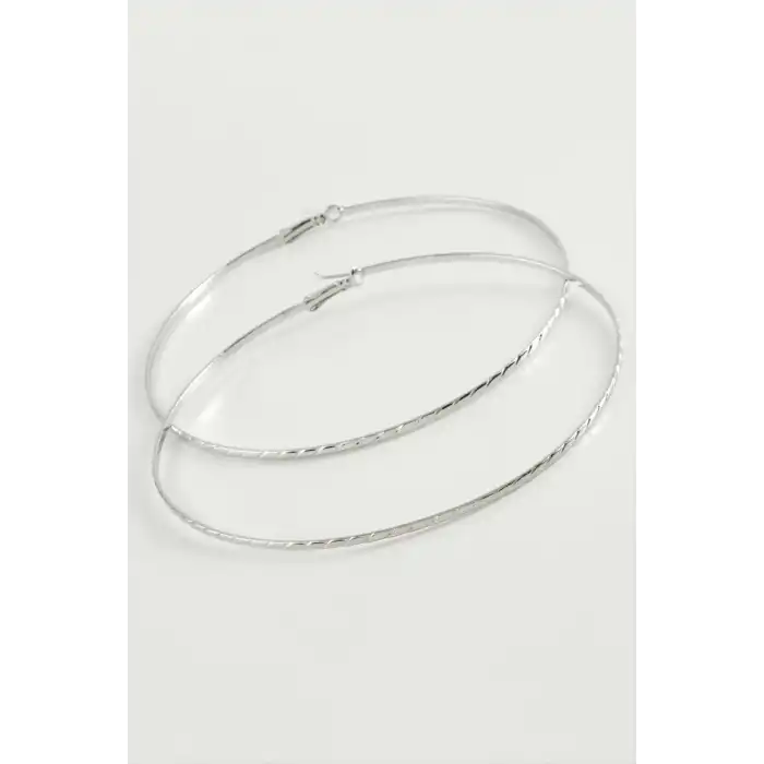 Zincir Çizgili Metal Halka Küpe 8-9-10 cm