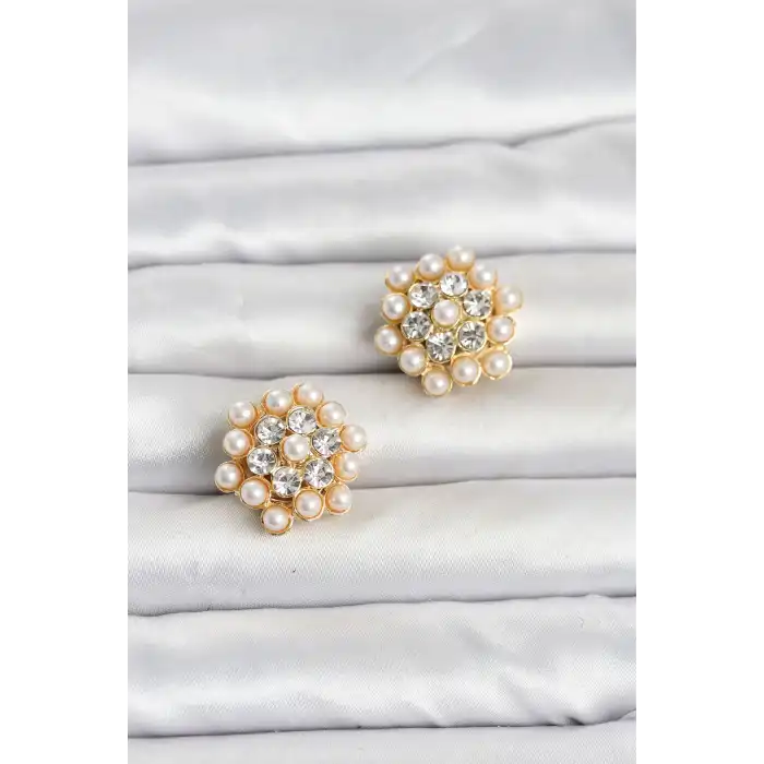 Zirkon Taşlı ve İncili Model Düğme veya Manşet Broşu