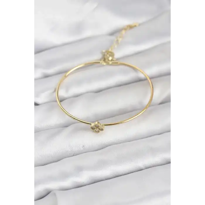 Zirkon Taşlı Yonca Model Gold Renk Kadın Bileklik