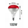 100W Kızılötesi (infrared) Isıtıcılı Hayvan Isıtma ve Kuluçka Lambası (Kırmızı Işık) E27 (Kalın Duy)