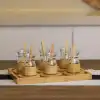 18 Parça Bambu Çay Seti - 6 Çay Bardağı - Borosilikat Cam