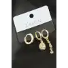 3 Adet Damla Zirkon Taşlı Küpe
