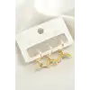 3 Adet Gökkuşağı Zirkon Taşlı Küpe