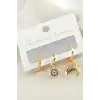 3 Adet Hilal Zirkon Taşlı Küpe