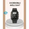 3 Kordonlu Akıllı Saat Uzun Pil Süreli