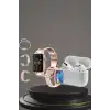 3 Kordonlu Pembe Amoled Ekran Akıllı Saat Ve Yeni Nesil Pro Kablosuz Bluetooth Kulaklık Anc/enc