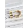 3lü Görünüm 316L Çelik Gold Renk Kadın Küpe