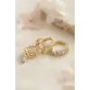 3 lü Set Gold Renk Zirkon Taşlı Kelebek Model Küpe