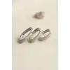3 lü Set Gümüş Renk Zirkon Taşlı Kare Halka Küpe