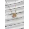 316L Çelik Gold Pembe Zirkon Taşlı Charmlı Kadın Kolye