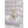 316L Çelik Gold Renk Beyaz Mineli Kız Figür Tarot Kolye