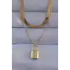 316L Çelik Gold Renk Çift Zincir Kilit Model Kolye