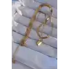 316L Çelik Gold Renk Çift Zincir Kilit Model Kolye