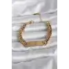 316L Çelik Gold Renk İsim Yazılabilir Plaka Model Kadın Bileklik