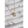 316L Çelik Gold Renk Kare Charm Model Kolye