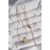 316L Çelik Gold Renk Kare Charm Model Kolye
