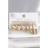 316L Çelik Gold Renk Kare Halka Model Kadın Küpe Seti
