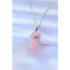 316L Çelik Gold Renk Kristal Pembe Taş Model Kadın kolye