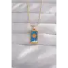 316L Çelik Gold Renk Mavi Mineli Güneş Model Tarot Kolye
