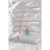316L Çelik Gold Renk Mavi Mineli Tarot Kolye