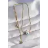 316L Çelik Gold Renk Mineli Nazar Model Kolye